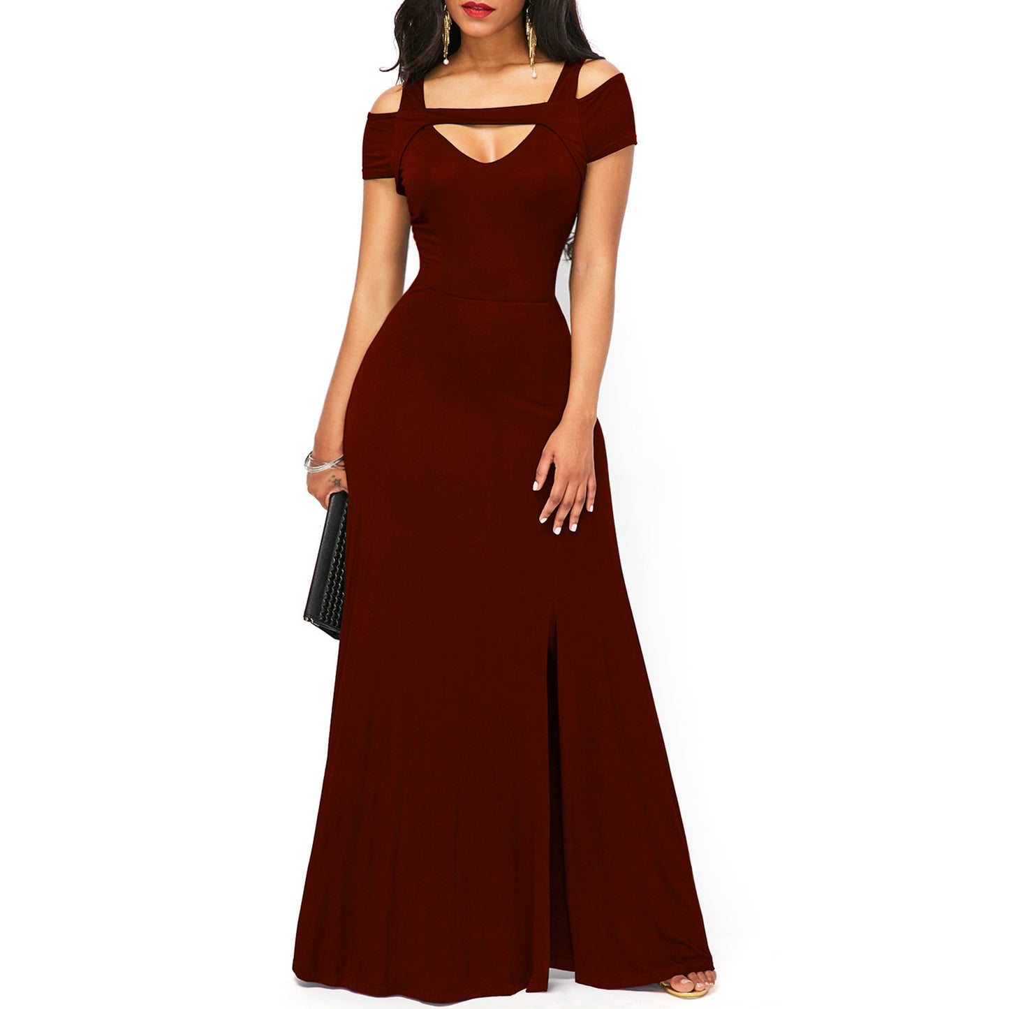 Solid Color V-neck Strapless Split Slim Party Dress