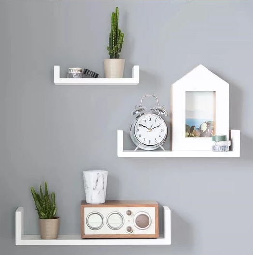 3-Piece Wood Shelf U-Shelf Set Wall-Mounted Decorative-White Quality Storage Home Office Kitchen Decor Wood Home Furniture - The Styky Shack