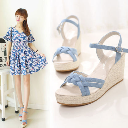 ON SALE!!! 50% OFF!!! Wedge Heel Platform Straw Sandals