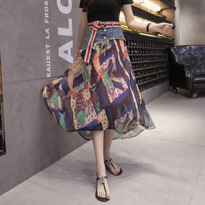 Mesh Stitching Summer Pattern Long Skirt