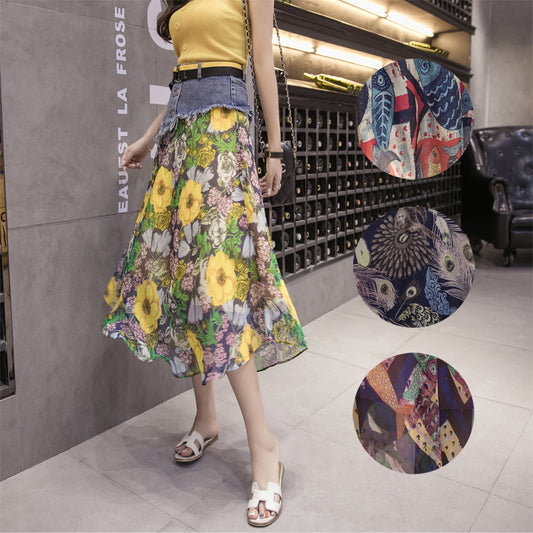 Mesh Stitching Summer Pattern Long Skirt