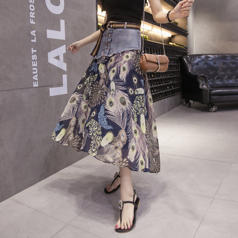 Mesh Stitching Summer Pattern Long Skirt