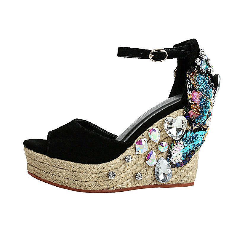 Wedge Heel Rhinestone Sandals Fish Mouth