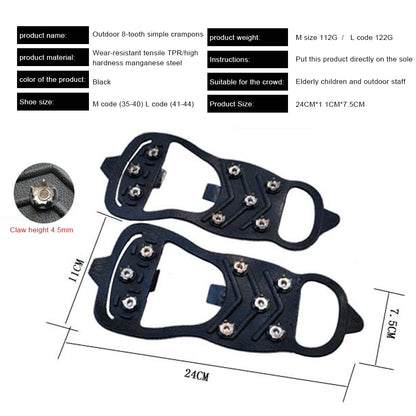 8-Tooth Outdoor Anti-Drop Shoe Cover Snow Ice Surface Non-Slip Simple Crampons for Hiking on Ice Snow Ground Mountain