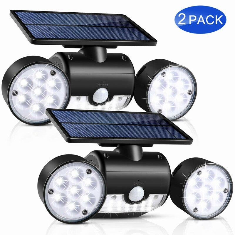 30led Solar Round With Rotating Two-head Spotlight Solar Garden Light