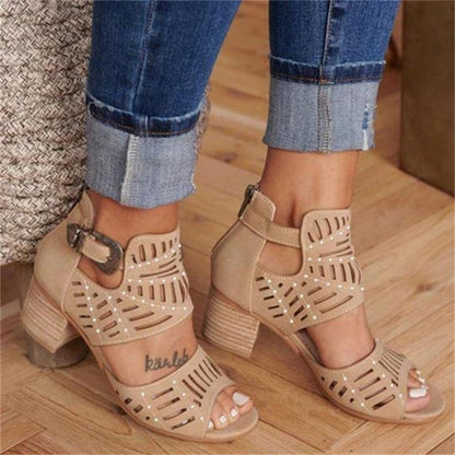 Wedge Mid Heel Slip-on Buckle Shoes