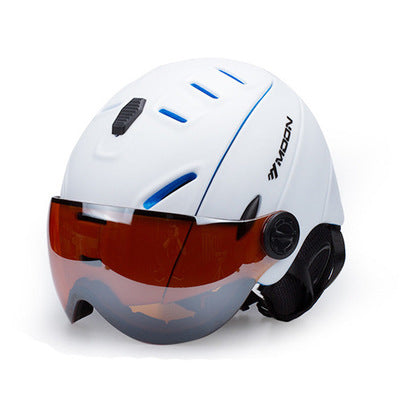 Adult safety helmet with goggles integrated