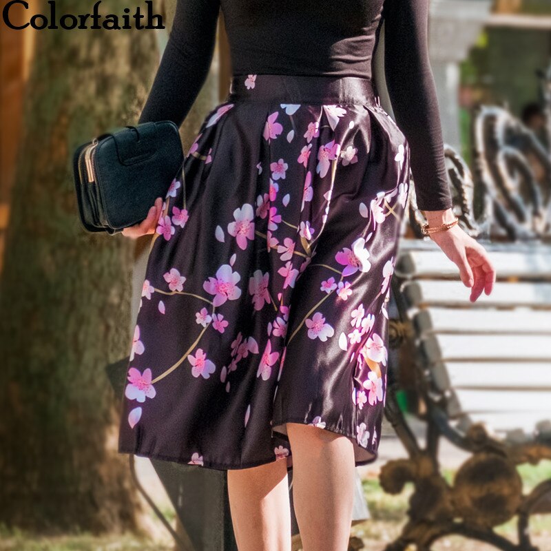 (Talla única) Falda elegante con diseño floral morado 