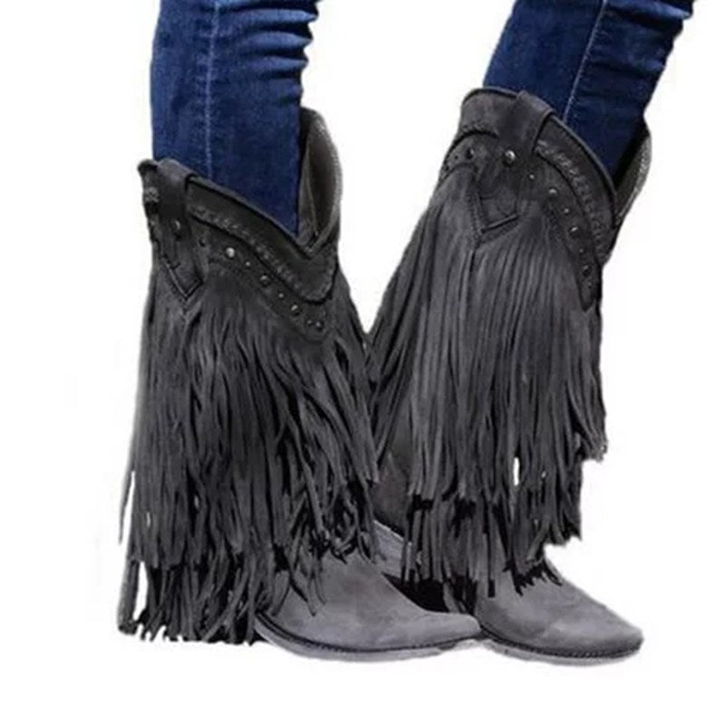 Women's Fringed Mid Cowboy Boots