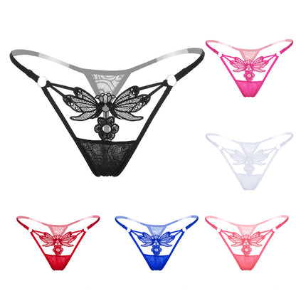 Women's Sexy Butterfly Flower Lace See Through Low Rise G-String Briefs Panties