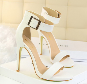 Satin sexy stiletto platform high heels with buckled sandals