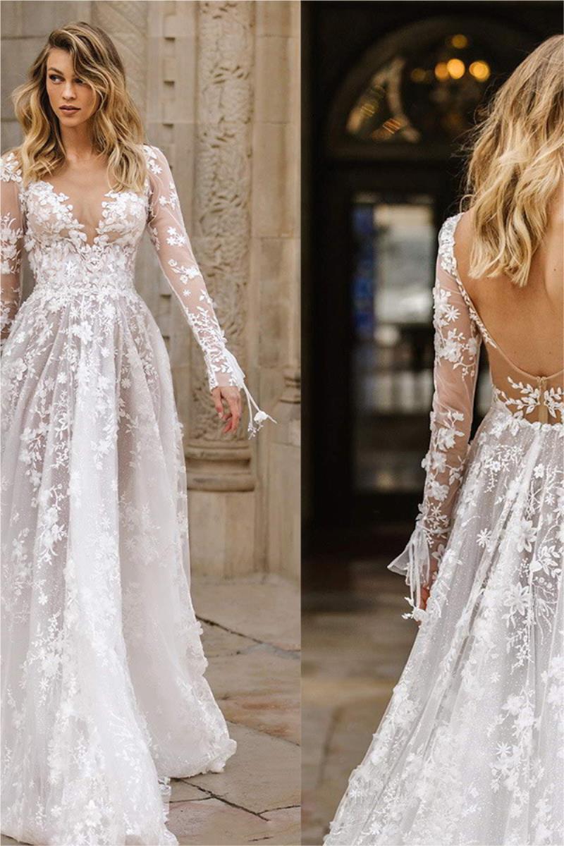 Wedding Sexy Lace Long Sleeve Evening Dress