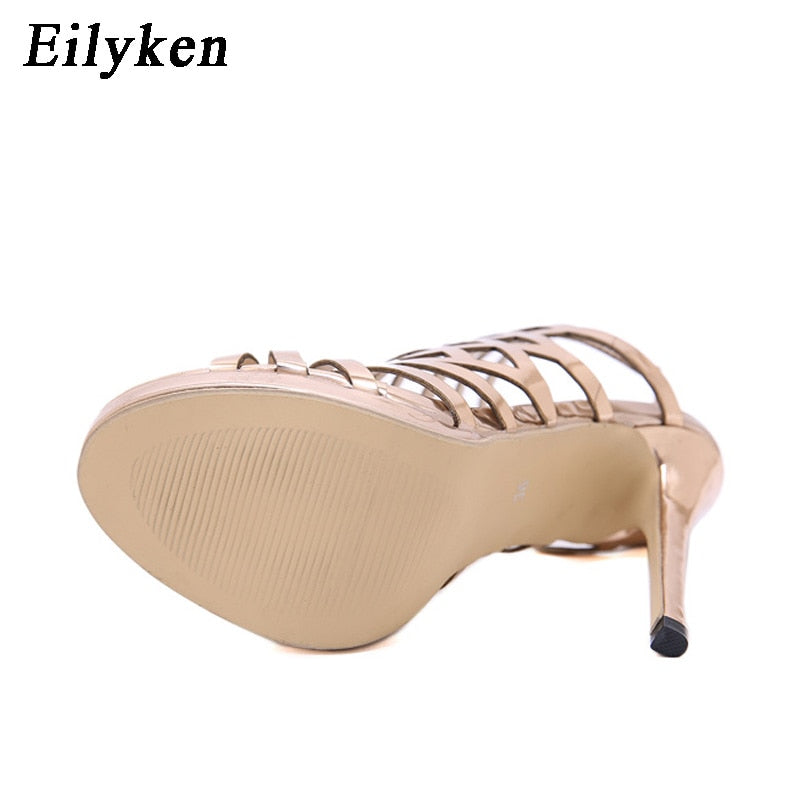 New Sexy Golden Gladiator Sandals Thin Heels Buckle Strap Wedding Pumps Platform Sandals - The Styky Shack