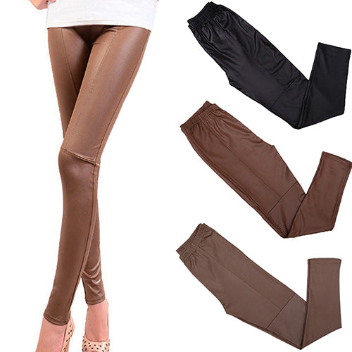 Women Chic Tight Faux Leather Pants Rock Punk Slim Fit Trousers Basic Leggings