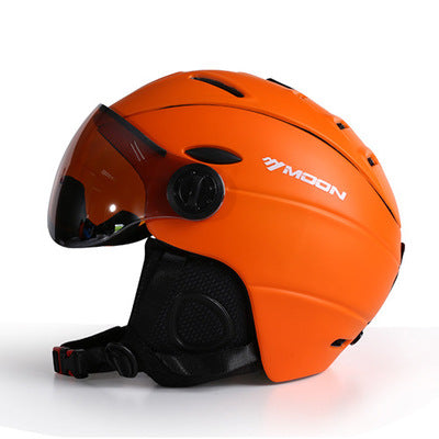 Adult safety helmet with goggles integrated