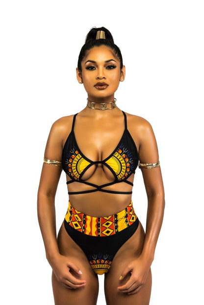 African Print Two-Pieces Bath Suits Bikini Set Sexy Geometric Swimwear Swimsuit Golden High Waist Swimming Suit - The Styky Shack