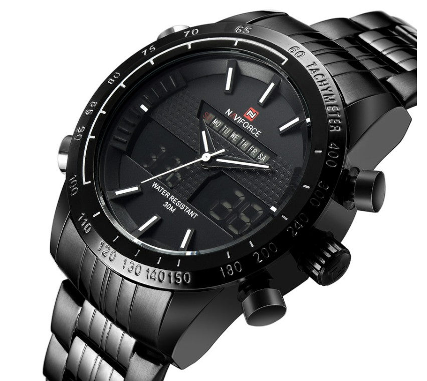 Waterproof Electronic Sports, Steel Band Men's Watch