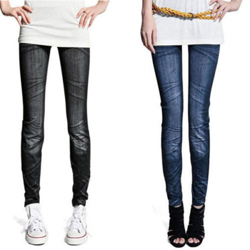 Moda mujer Sexy Slim imitación Jeans Skinny elástico Jeggings pantalones Leggings