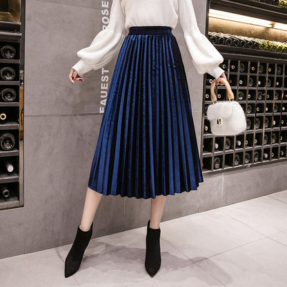 Pleated Mid-length A-line Skirt