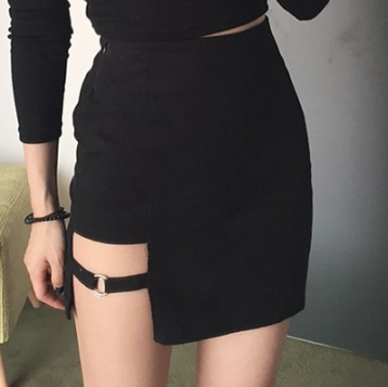 Minifalda tipo lápiz con dobladillo irregular y cadera negra Faldas de fiesta delgadas 