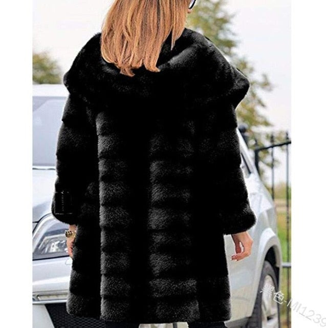 Winter Coat Women Large Fur Collar Hooded Long Winter Coat