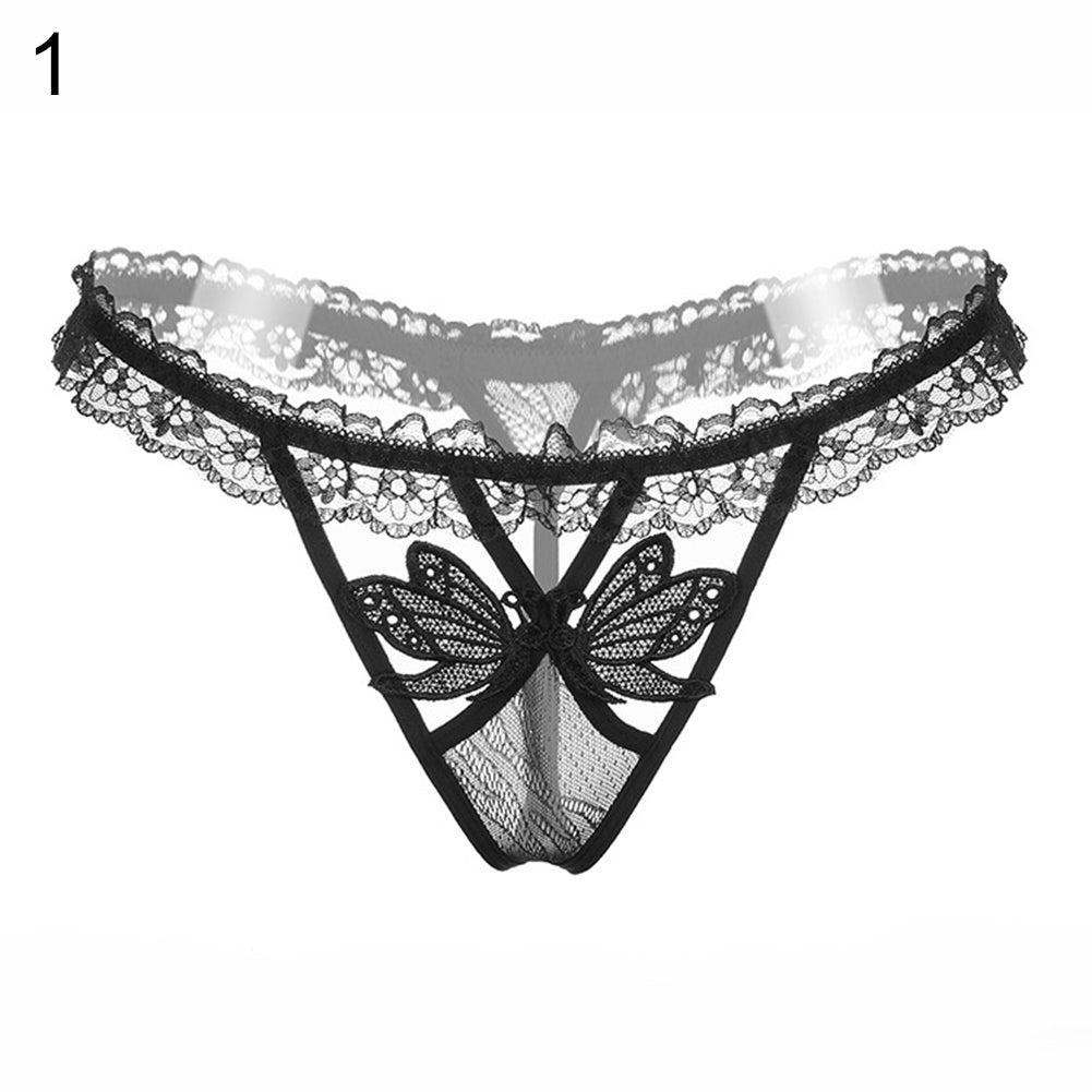 Women Sexy Butterfly See Through Lace Low Waist Panties Thong Briefs Underwear