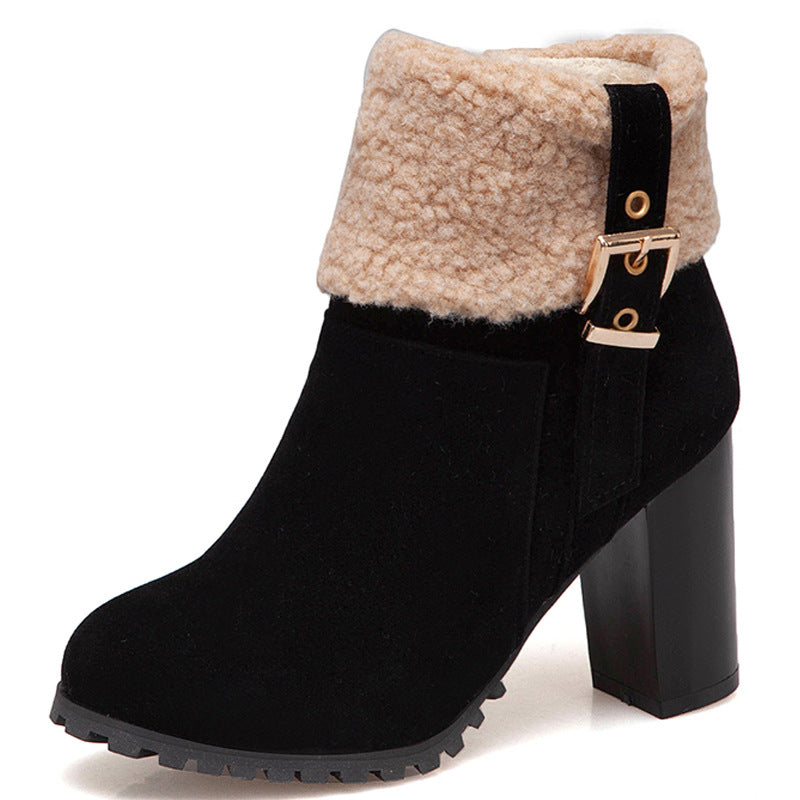 Warm high-heeled lamb wool snow boots