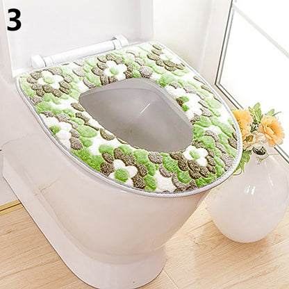 Bathroom Flower Pattern Soft Warm Toilet Cover Seat Lid Pad Mat Seat Cushion