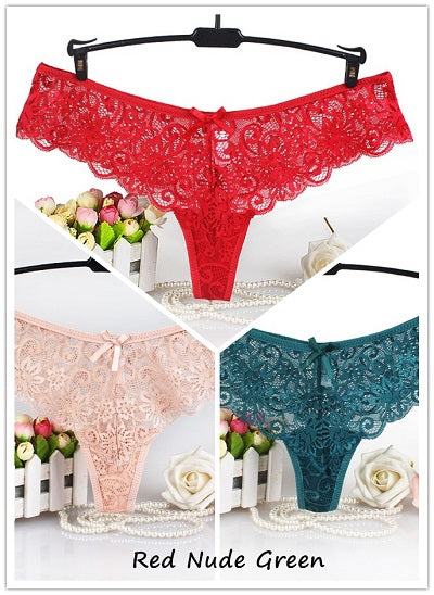 Conjunto de 3 braguitas de talle bajo con tanga de encaje sexy