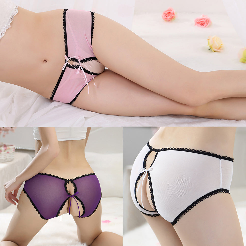 Bragas sexis sin entrepierna transparentes con lazo para mujer adulta, ropa interior con Tanga