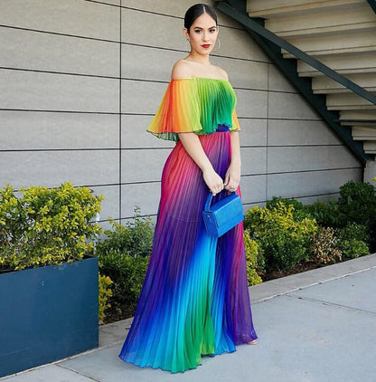 Gradient pleated sexy dress