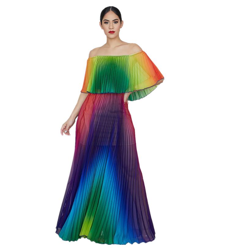 Gradient pleated sexy dress