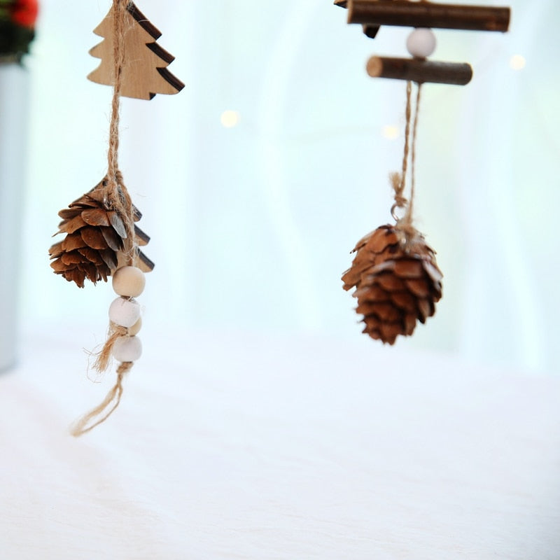 Wooden Christmas Ornaments Wood Star Pendants Pine Cone Christmas Tree Drop Ornaments Xmas Decor Christmas Decoration for Home