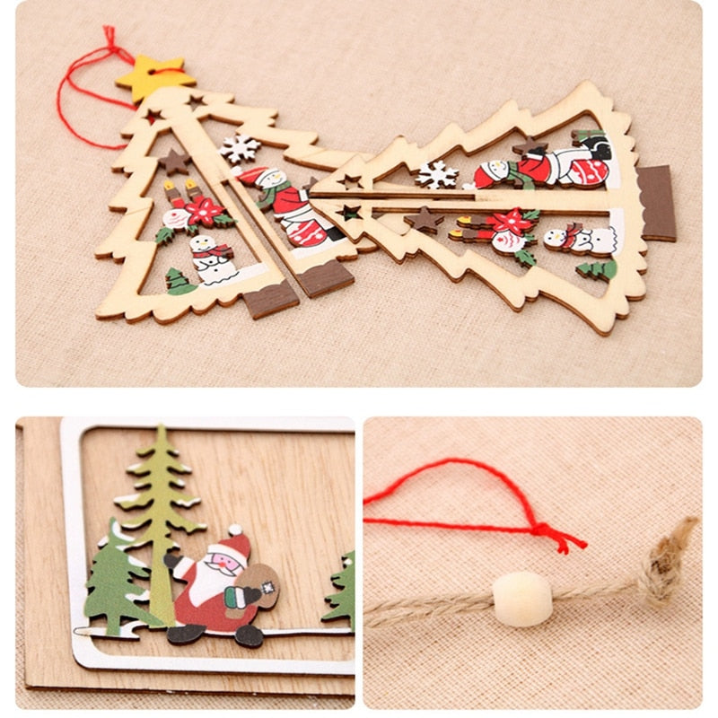 1PC 2D 3D Christmas Ornament Wooden Hanging Pendants Star Xmas Tree Bell Christmas Decorations For Home Party New Year Navidad - The Styky Shack