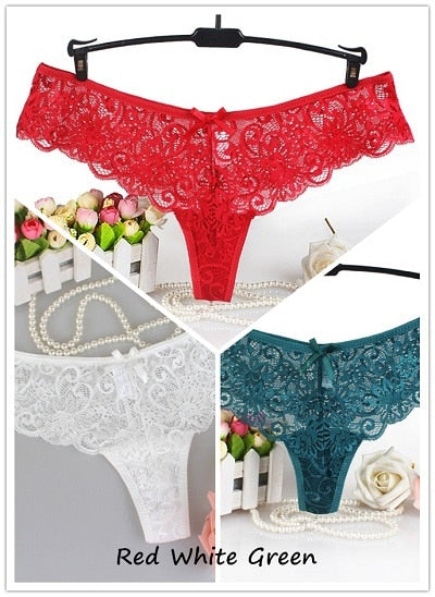 Set of 3 Sexy Lace Thong Low-Rise Panties