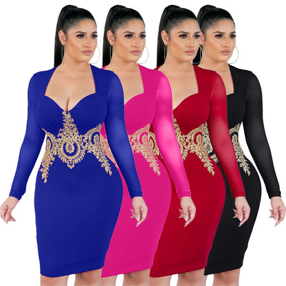 Sexy Women's Applique Mesh Dress