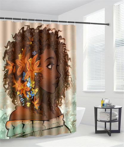 African Girl Shower Curtain With Bath Mats Rugs Toilet Cover Mats For Home - Shower Curtain - The Styky Shack