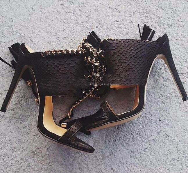 Ankle Strap Sandals Ladies Crocodile Print High Heels