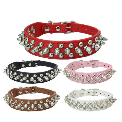 5pcs Spiked Rivet Studded Adjustable Pu Leather Pet Collars for Cats Puppy Dogs