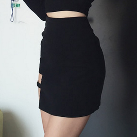 Minifalda tipo lápiz con dobladillo irregular y cadera negra Faldas de fiesta delgadas 