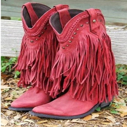 Women's Fringed Mid Cowboy Boots