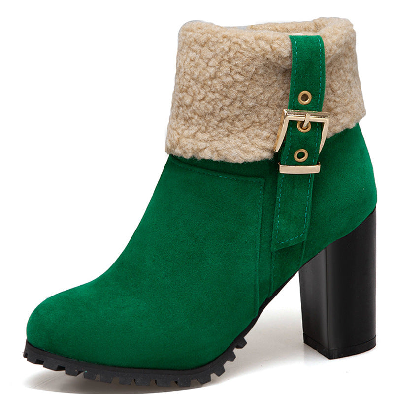 Warm high-heeled lamb wool snow boots