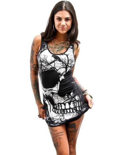 Sleeveless Skull Printed Vintage Dress