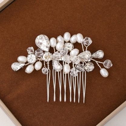 Wedding jewelry crystal pearl handmade hair comb