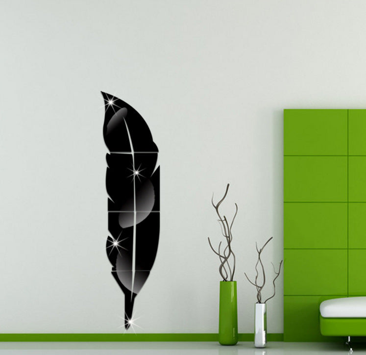 Acrylic feather mirror wall sticker European 3D wall sticker living room bedroom decoration - The Styky Shack