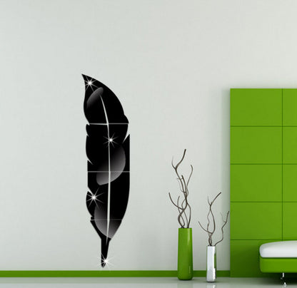 Acrylic feather mirror wall sticker European 3D wall sticker living room bedroom decoration - The Styky Shack