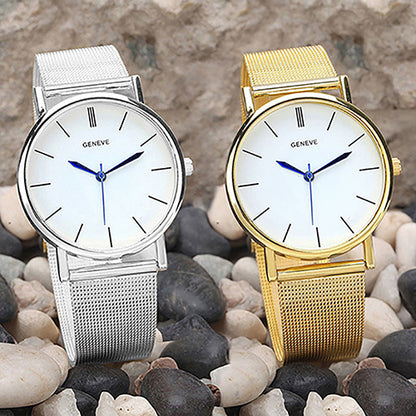 Women's Geneva Stainless Steel Mesh Band Analog Quartz Wrist Watch