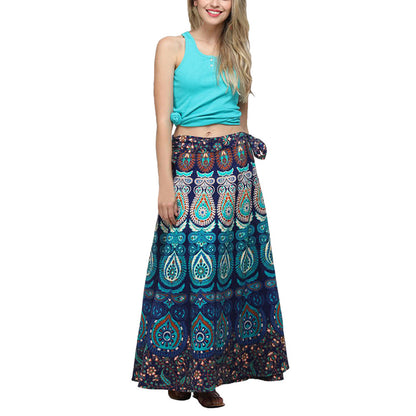 New Printed Retro Style Long Flow Skirt