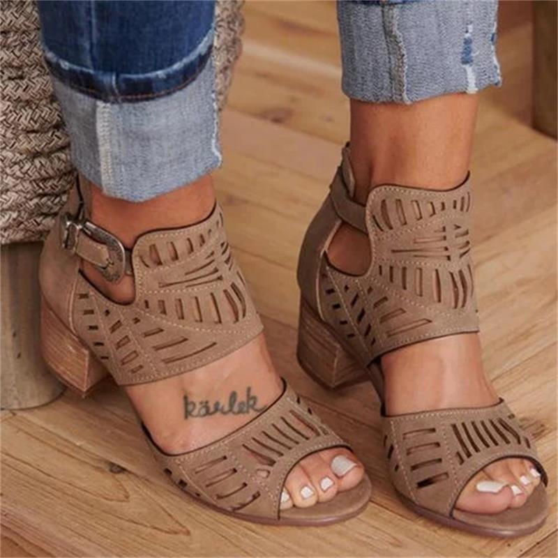 Wedge Mid Heel Slip-on Buckle Shoes