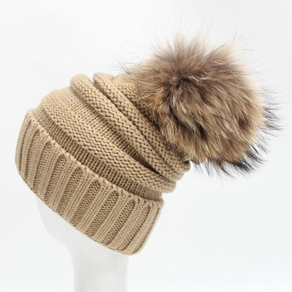 Winter Super 15cm Really Baby The Ball Raccoon Hair Decorate Wool Hats